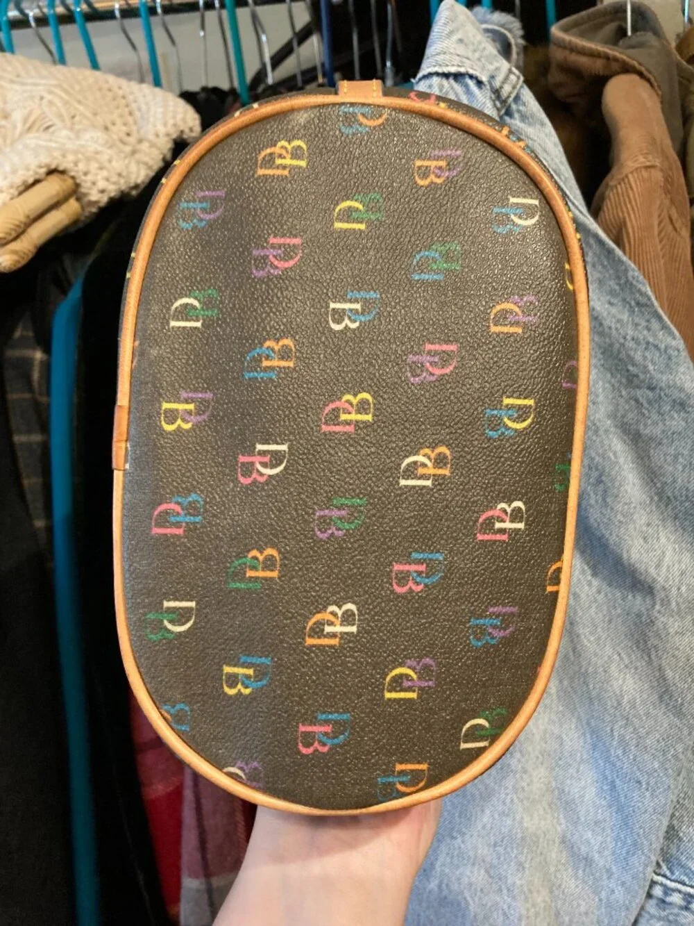Vintage Y2K Dooney & Bourke Black Rainbow Monogram DB Logo Hobo Shoulder Bag